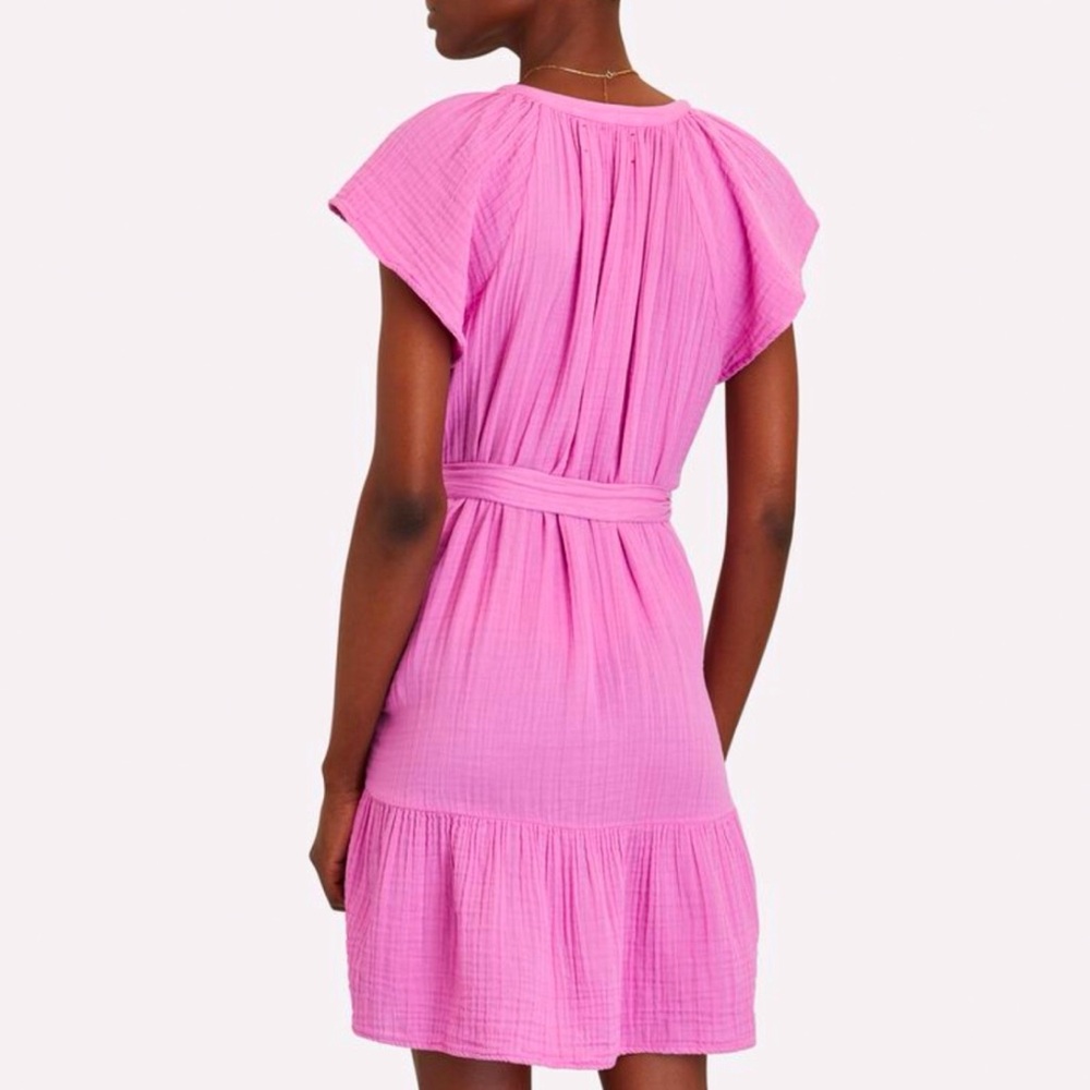 XÍRENA Pink Jude Cotton Gauze Flutter Short Sleeve Button Up Belted Mini Dress - Picture 10 of 10